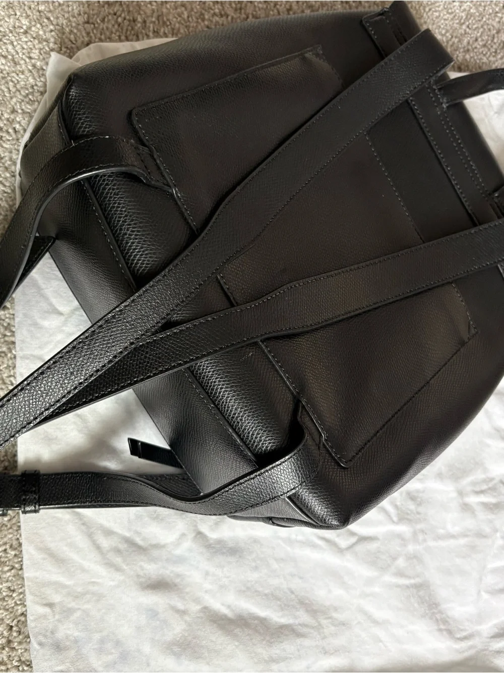 DKNY Black Leather Backpack with Gold Accents